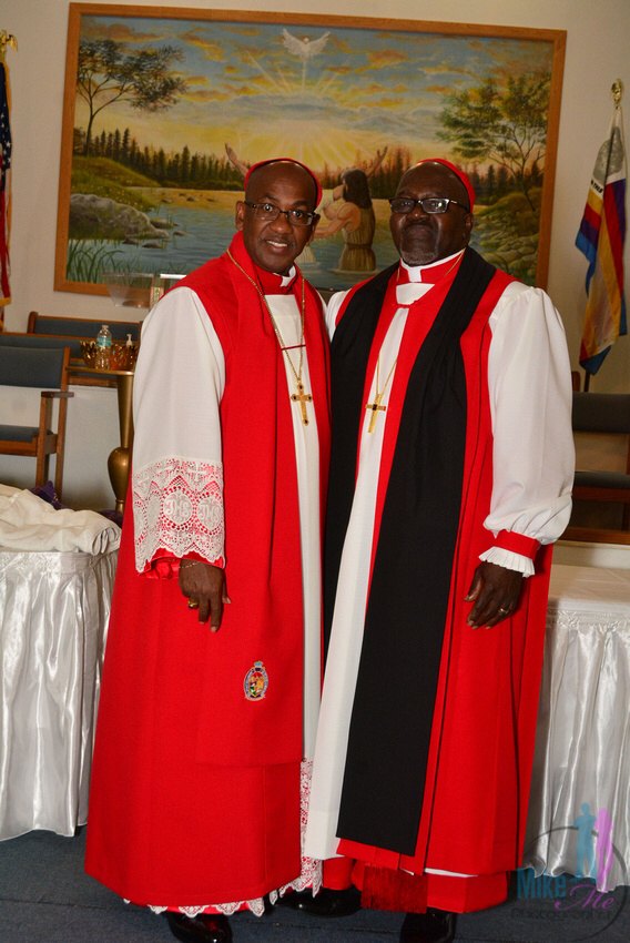 Bishop Michael W. Lewis, Sr. in apostolic vestments in the sanctuary